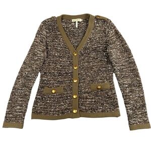 Moon River Women's Sweater Cardigan Gold Chenille Sequin Old Money Luxe Glam M